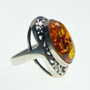 Valerio Polish Baltic Amber Sterling Silver Statement Ring